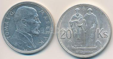 Csehszlovákia 1928. 10K Ag "Masaryk" + Szlovákia 1941. 20K Ag "Cirill és Metód" T:2-,2 Czechoslovakia 1928. 10 Korun Ag "Masaryk" + Slovakia 1941. 20 Korun Ag "St. Kyrill and St. Methodius"C:VF,XF
