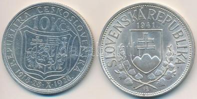 Csehszlovákia 1928. 10K Ag "Masaryk" + Szlovákia 1941. 20K Ag "Cirill és Metód" ...