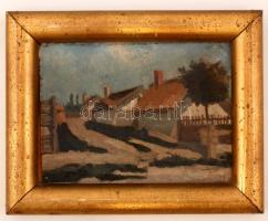 Torma jelzéssel: Házak utcában. Olaj, karton, keretben, 18×24 cm