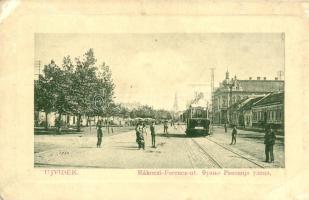 Újvidék, Novi Sad; Rákóczi Ferenc út, villamos / street, tram (vágott / cut)