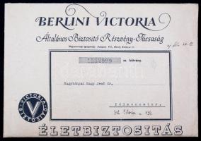 1943 A Berlini Victoria Általános Biztosító Rt. életbiztosítási kötvénye nagybányai Nagy Jenő rendőr...