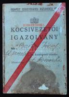 1942 Sínautóbusz kocsivezetői igazolvány, valamint vizsgálati igazolvány közúti vasúti sínautóbuszve...
