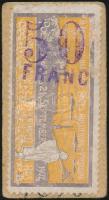 1902 Pozsony II. Mezőgazdasági Országos Kiállítás levélzáró 50 Franc felülbélyegzéssel jegyként hasznosítva