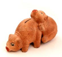 Szeretkező malacokat ábrázoló kerámia persely kis lepattanással / Fornicating pigs ceramic piggy-bank 32x19 cm