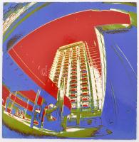 cca 1980 Toronyház, jelzés nélküli vintage fotóművészeti alkotás, kartonra kasírozva, 29x29 cm