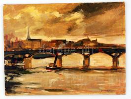 Perlmutter jelzéssel: Gőzhajó a városban. Olaj, farost, 39×53 cm