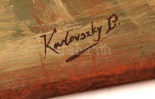 Karlovszky jelzéssel: Fekvő akt. Olaj, farost, 37×72 cm