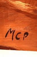 MCP jelzéssel: Kirándulás a tónál. Olaj, farost, 32×73 cm