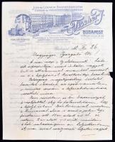 1912 Fischer, Budapest, Juta- és Lenáruk Nagykereskedése, Zsákok és Takaróponyvák gyártása, díszes fejléces számla, kis hibával, szakadással, 30x23cm