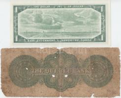 Kanada / The Quebec Bank 1863. 2$ + 1972-1973. (1954) 1$ átalakított haj. Szign.: Bouey-Rasminsky T:...