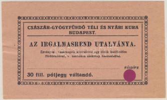cca 1930. "Az Irgalmasrend utalványa" török kádfürdőre a Császár fürdőbe