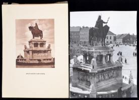 cca 1930 és 1970 Budapest, Szent István szobor, 1 db fotó + 1 db nyomat, mindkettő feliratozva, 23x17 és 39x29 cm