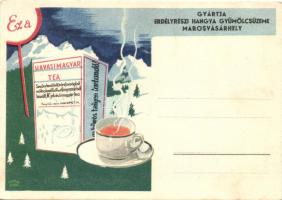 Havasi Magyar Tea, gyártja az Erdélyrészi Hangya Gyümölcsüzeme, magyar italhirdetés / Hungarian beverage advertisment, 'Snowy Hungarian Tea' (EK)