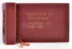 1935-1938 Világjáró magyar tengerész fényképalbuma, A Kelet tengerjáró hajón szolgált magyar tengerész által készített sok-száz fotó valamint képeslapok a világ minden tájáról Angliától Indiáig, rengeteg hajós képpel. Nagy, feliratozott albumban. Nagyrészt fotók. /  1935-1938 Hungarian sailor's photo and postcard collection. Many hundred photos from all aound the world. Many taken about ships, and from interesting places including Cap Verde, Gibraltar, India, the Mediterranian. Most of it are photos with descriptions