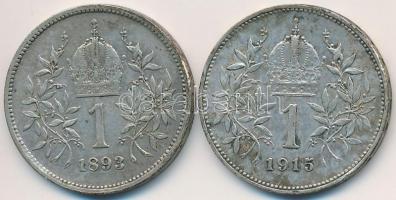 Ausztria 1893-1915. 1K Ag "Ferenc József" (2x) T:2,2-
Austria 1893-1915. 1 Corona Ag &quo...