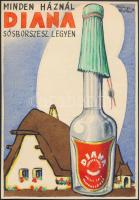 Kónya Zoltán (1891-?): Diana sósborszesz reklám tervezet, vegyes technika, papír, jelzett, 18x12cm