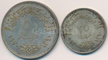 Egyiptom 1970. 25P Ag + 50P Ag "Nasser" T:2 
Egypt 1970. 25 Piastres Ag + 50 Piastres Ag ...