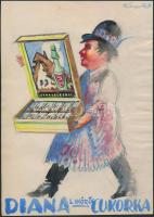 Kónya Zoltán (1891-?): Diana sósborszesz reklám tervezet, vegyes technika, papír, jelzett, 18x13cm