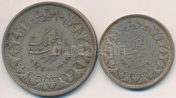 Egyiptom 1937. 5P Ag + 1939. 10P Ag T:2- Egypt 1937. 5 Piastres Ag + 1939. 10 Piastres Ag C:VF