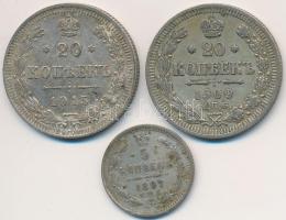 Orosz Birodalom 1894. 5k Ag + 1909-1915. 20k Ag (2x) T:2-2- Russian Empire 1894. 5 Kopeks Ag + 1909-1915. 20 Kopeks Ag (2x) C:XF,VF