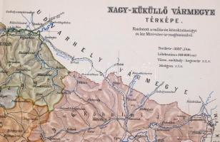 1913 Nagy-Küküllő vármegye térképe, jelmagyarázattal, kiadja a Magyar Földrajzi Intézet Rt., hajtott...