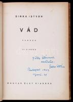 Sinka István: Vád. Versek. Bp., 1942, Magyar Élet Kiadása. Kiadói félvászonkötésben, jó állapotban. ...