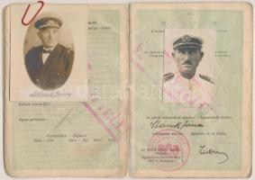1928 A Magyar Királyság által Mácsek János tengerész  számára kiállított fényképes útlevél / Hungari...