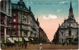 Budapest V. Kossuth Lajos utca, Stein üzlete, Kőszegi H. üzlete, templom (EK)