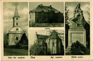 Ócsa, Római Katolikus templom, Iskola, Református templom, Hősök szobra, kiadja Náfrádi