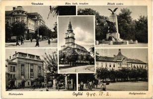 Cegléd, Városháza, Római Katolikus templom, Hősök szobra, Kultúrpalota, Reálgimnázium / town hall, church, statue, cultural palace, grammar school (EB)