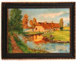 Juszkó jelzéssel: Tehén a folyóparton.Olaj, karton, keretben, 34×50 cm