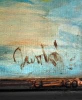 Juszkó jelzéssel: Tehén a folyóparton.Olaj, karton, keretben, 34×50 cm