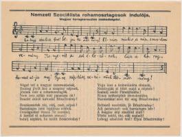 cca 1940 Nemzet Szocialista rohamosztagosok indulója, Magyar horogkeresztes szabadságdal, röplap szép állapotban, 12x15cm