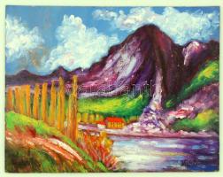 Kohán jelzéssel: Alpesi táj. Olaj, farost,  39×51 cm