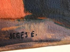 Jeges jelzéssel: Háztetők. Olaj, vászon, 42×31 cm