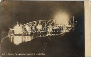 Felrobbantott vasúti híd újraépítése, Hadifénykép kiállítás, a felvételt készítette Lutyen Ignác / Reconstruction of a blown up bridge, Hungarian Military Photo Exhibition, picture taken by Ignác Lutyen (b)