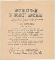 1944 1.sz. parancs Magyar katonák és Budapest lakosságához, röplap szép állapotban, 13x12cm