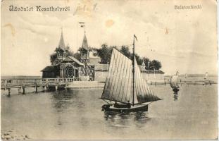 Keszthely, Balaton, fürdőépület, vitorláshajó, kiadja Vasvári József (Rb)