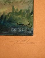 Gát jelzéssel: Bélatelepi part. Akvarell, papír, üvegezett keretben, 38×48 cm