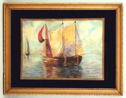 Poll jelzéssel: Vitorlások. Pasztell, papír, üvegezett keretben, 31×45 cm