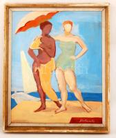 Medveczky jelzéssel: Barátnők. Olaj, falemez, keretben, 50×40 cm