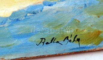 Balla jelzéssel: Téli táj házakkal. Olaj, vászon, 33×55 cm