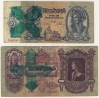 1930. 100P + 1941. 20P zöld "Nyilaskeresztes" fny-sal, előlapi nyomat erősen lecsúszva T:III