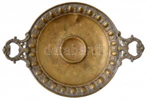 Rezezett fém füles kínáló, horpadással, 31×21 cm