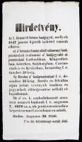 Hirdetmény az V. formáu 10 forintos  bankjegyek, mellyek 1847 január 1-jérőli kelettel vannak ellátva... elfogadtatnak 38x21cm