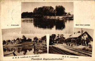 Szigetszentmárton vasútállomás, Gyuri bácsi csárdája, hajóállomás, Heim Gáspár kiadása (EB)
