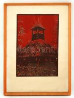 Ábrahám Rafael (1929-): Templom torony. Színes linó, papír, jelzett, üvegezett keretben, 44×27 cm