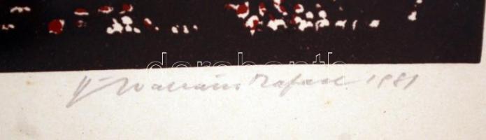 Ábrahám Rafael (1929-): Templom torony. Színes linó, papír, jelzett, üvegezett keretben, 44×27 cm