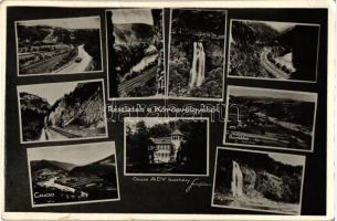 Kőrösvölgy, Csucsa, Barátka; Ady kastély, vízesések, vasúti sínek, út autóbusszal / castle, waterfalls, railway tracks, road with autobus (fa)