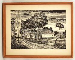 Takács Zoltán (1940-): Nyírségi utca. Linó, papír, jelzett, keretben 22×32 cm